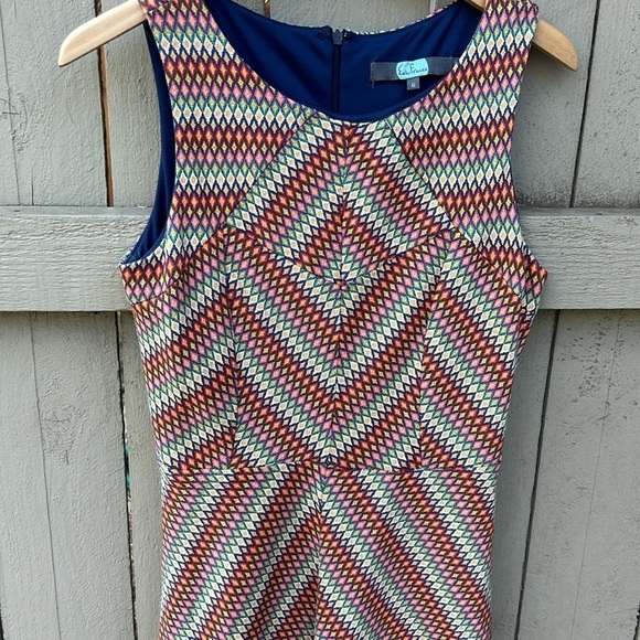 Eva Franco Mulitcolor Diamond Geometric Pattern Fit & Flare Dress Sz 6 Spring - Picture 2 of 6